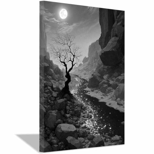 Toile noir et blanc paysages lunaires pour embellir une pièce sombre