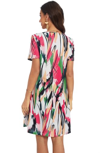 Image of My Sky Summer Dresses for Women 2026 Casual Short Sleeves Tshirt Flowy Beach Plus Size Sundress with Pockets
