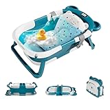Raganet, Tina de Baño Plegable para Bebés, Diseño Portátil, Base Antideslizante, Tapón de Drenaje, Termómetro,...