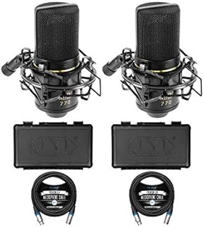 MXL 770 Cardioid Condenser Microphone for Recording Vocals, Pianos, Guitars, and String Instruments (Black, 2-Pack) Bundle with Blucoil 10-FT Balanced XLR Cables (2-Pack)