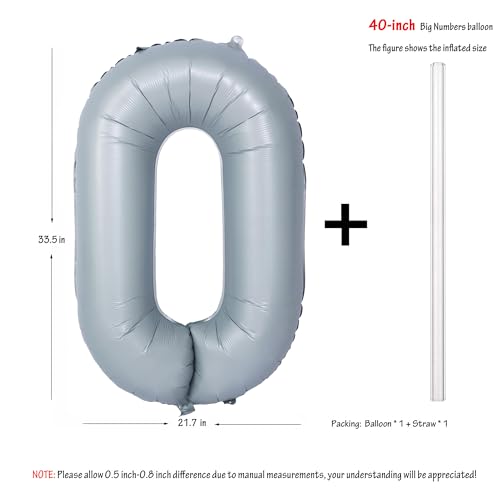 Image of 40 In Matte Gray Birthday Number Balloons 0 Helium Foil Mylar Balloon | Birthday Party Decorations Suitable For Boys' And Girls' Birthday Parties Anniversary celebration