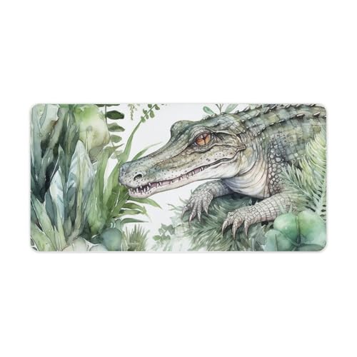 Crocodile Green Desk Mat Non-Slip Laptop Writing Pad Large Keyboard Mousepad with Rubber Base 23.6