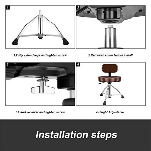 Chachazo Tentoten Drum Throne With Backrest, Padded Drum Chair With Back Hydraulic Drum Throne Height Adjustable Drum Stool With Stable Bass Comfortable Seat For Drummers,Guitar Players #TOP5