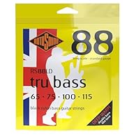 Wrapping black flat nylon strap, soft double bass sound Rotosound strings for electric bass TRU BASS NYLON FLATWOUND 4-str. RS88LD NYLON FLATW Standard 65-115 Developed and patented in 1962, Tru strings are made of 80/20 brass wire wound. With medium...