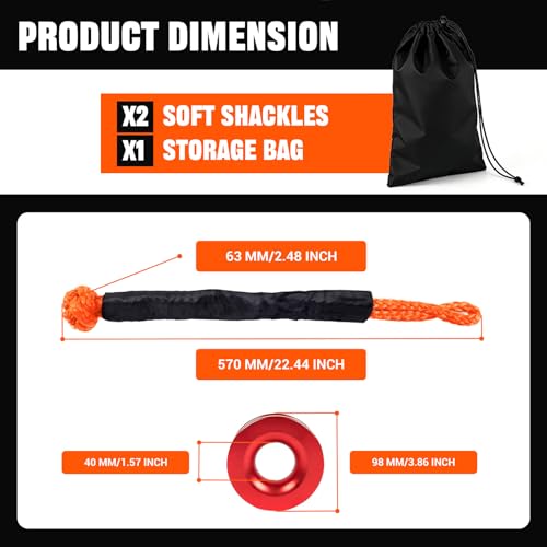 Image of BARTOO Winch Snatch 66000 LB Recovery Ring with 2 PCS Soft Shackle 1 /2 inch X 22 Inch Winch Rope, for ATV UTV SUV Truck Off-Road Vehicle Recovery Accessories, Orange
