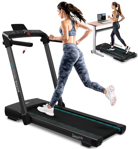 Image of SereneLife Portable Foldable Treadmill with Remote Control, 8.7 MPH Smart Speed Control, Treadmills for Home, Under Desk Treadmill for Home Office, Shock Absorption, App Support, 265lbs Limit