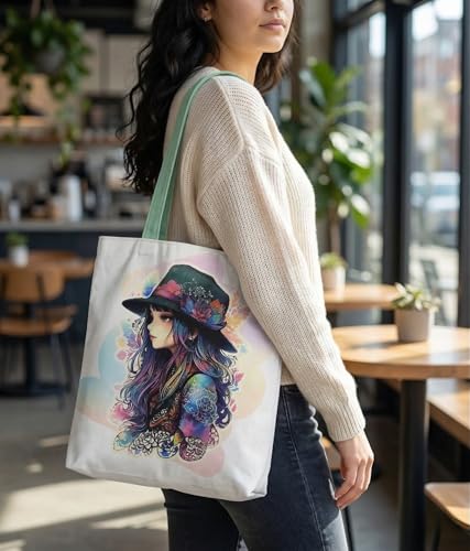 Image of Canvas Tote Bag with Zipper for Women| Inside Pocket | Cotton College Shoulder Bag | Stylish Travel Sling & Handbag for Daily Use