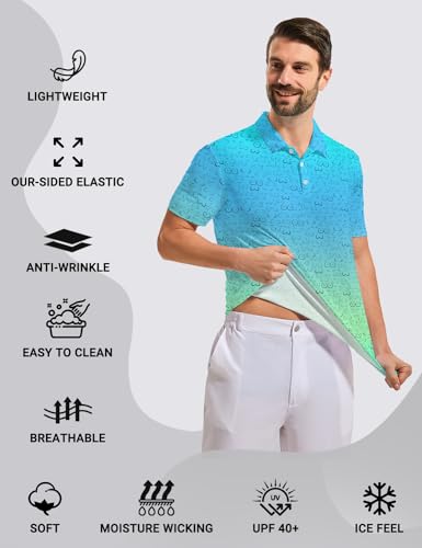 Men's Funny Golf Polo Shirts Quick Dry Blue Cartoon Short Sleeve Polo Shirts4