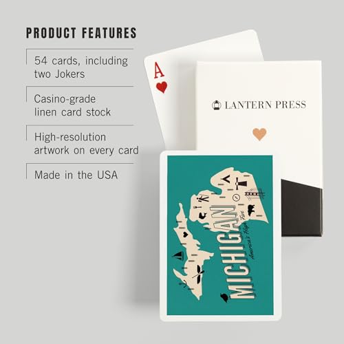 Lantern Press Michigan, Retro Icons, 52 Naipes Poker miniatura 3