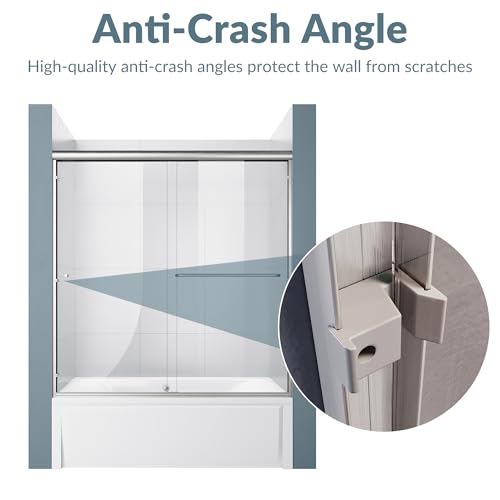 ELEGANT 58.5-60 in. W x 57 3/8 in. H Bypass Sliding Bathtub Glass Doors, Semi-Frameless Shower Door with 1/4 in. Clear Tempered Glass, Brushed Nickel Finish