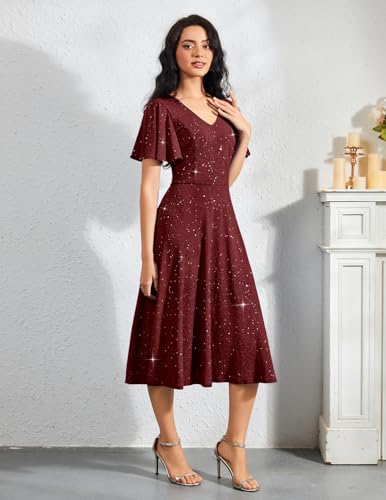 Image of Bridesmay Women's Formal Wedding Guest Dress for Women 2026 Short Sleeve Fit and Flare Tea Party Dresses