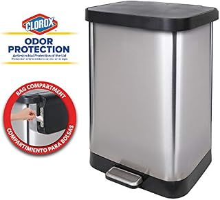 Glad 13 Gallon Stainless Steel Step Trash Can with Clorox Odor Protection of