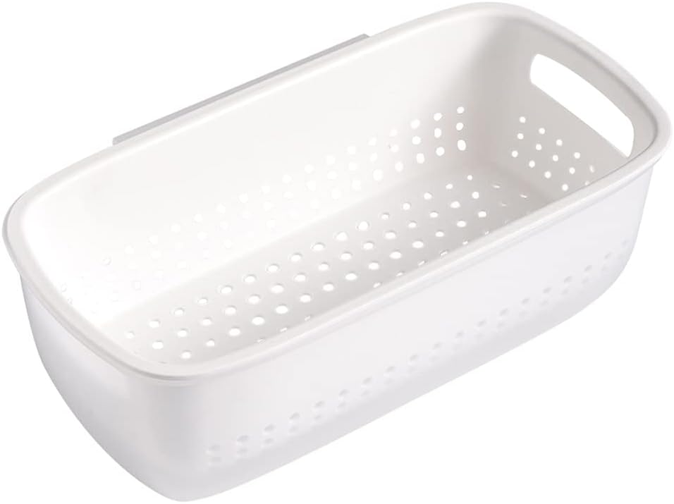Double Layer Wall-Mounted Drain Basket 10.83X5.63X3.70 Inch Lightweight Fruit Vegetable Strainer with Detachable Inner Basket for Kitchen Storage