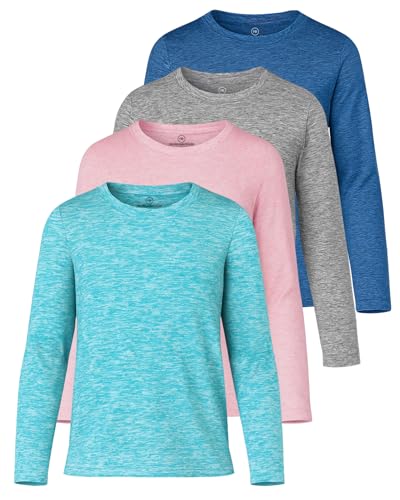 Image of Real Essentials 4 Pack: Girls' Dry-Fit Long Sleeve Crew Neck T-Shirt - Athletic Activewear Soccer Top for Teens Kids Youth