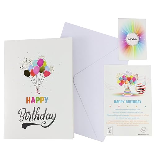Dessie 3D Pop-Up Birthday Card – Musical Card with Blowable LED Light and Fireworks | Perfect Happy Birthday Gift for Men, Women, and Kids
