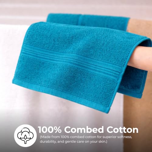 Image of Cotton Face Towel Pack of 4, 100% Cotton Towels, Soft Absorbent Small Gym Towel for Face, 400 GSM Quick Dry Bathroom & Travel Towels Men & Women, 30 x 30 cm, Teal & Grey