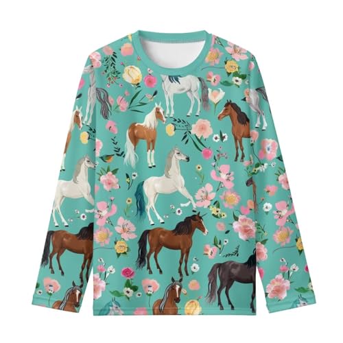 Image of Girls Long Sleeve Shirts Casual Crewneck Soft T-shirts for Girls 3-16 Years Old