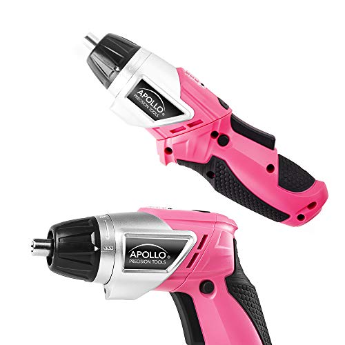 Apollo Tools Lightweight Cordless Screwdriver Set Includes Rechargeable 3.6 Volt Li-Ion Screwdriver And 45 Piece Accessory Set In Black Carrying Case- Pink Ribbon- Pink - Dt4944P #TOP6