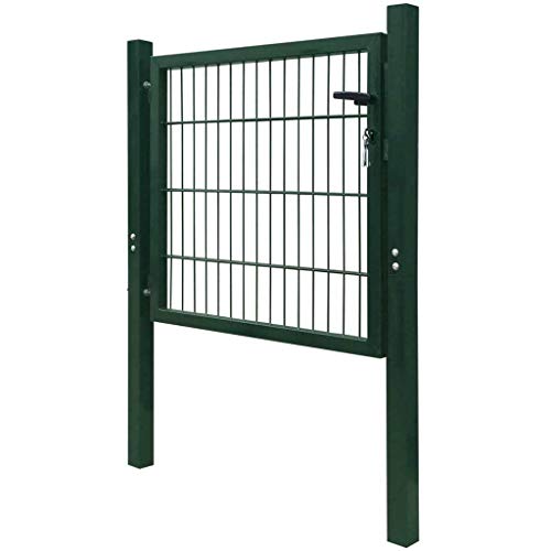 Caeciliatima Square Post Key Lockable Wire Door Garden Fence Gate Steel 41.7" X 51.2" Dark Green #TOP2