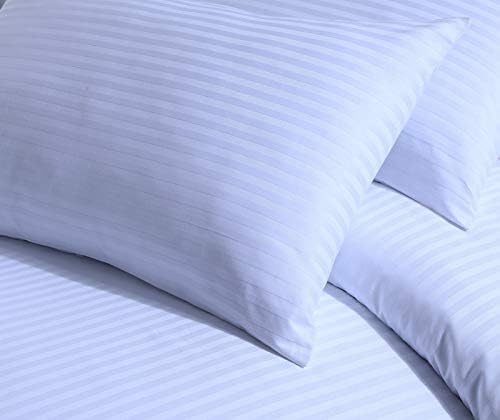 Linen Zone 300 Thread 100% Egyptian Cotton Satin 1CM Stripe Duvet Cover Set Luxury Hotel Quality, White - Double