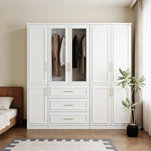 Générique Large Armoire 8 Portes avec Vitrine et 3 Tiroirs en Bois Massif - Blanc, Noir, Chêne,...