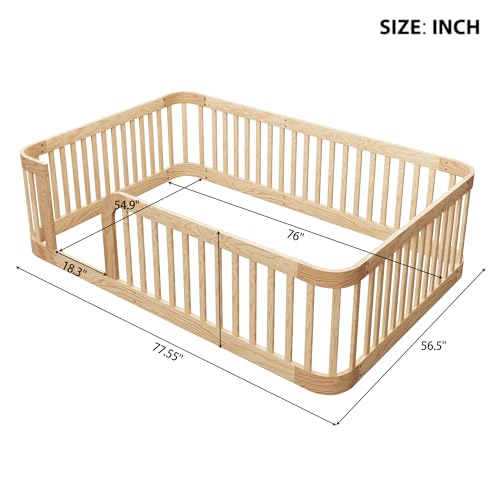 Bellemave Full Size Floor Bed with Rounded Corners for Kids, Full Floor Bed with High Fence, Wooden Montessori Beds for Kids, Natural no slats by Bellemave - Image 4