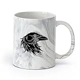 AYUEHBN céramique Grandes tasses à thé, café et chocolat chaud Tête de corbeau d'oiseau de style gothique （11oz/320ml） Utilisation au café ou au restaurant Marmorschwarz