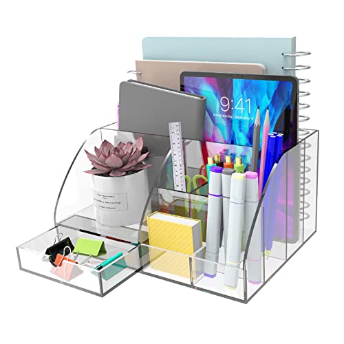Hopeck Desk Organizer Office Accessories, Acrylic-Functional Desk Organizer With 8 Compartments And 1 Drawer For Home, Office, School, Workshop, Kitchen (Clear) #TOP25
