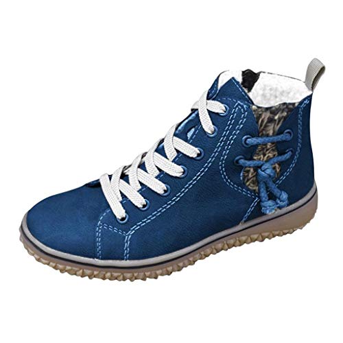 Zapatos de trekking ligeros para mujer, resistentes al agua, con cordones, antideslizantes, para senderismo, botines forrados, botas de invierno, modernas, para el tiempo libre, con cordones, azul, 43