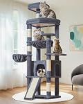 Taoqimiao 72IN=183CM Arbre de chat pour grands chats, Tour de chat multi-niveaux, Condo de chat élargi avec grande planche à gratter, 5 Postes de scratching, Hammcock en métal, Panier cozy, Gris fumé, MS045G