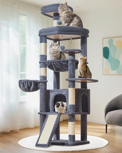 Taoqimiao Arbre a Chat XXL Grand Format,183cm Stable Arbre à Chat Maine Coon avec Condos Spacieux pour Chats, 5 Griffers, Très Grand Plateformes, Hamac, Panier pour...