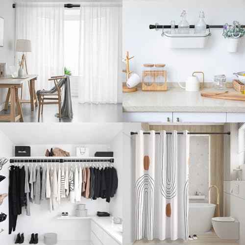 Miniatura 5 de Hapivida Barra De Cortina Telescópica, Barra Telescópica Ducha Con Tensión Ajustable De Acero Negro De Alto Contenido De Carbono Fácil De Ajustar Para Baño Armario Cocina Balcón 40 70 X 4 Piezas