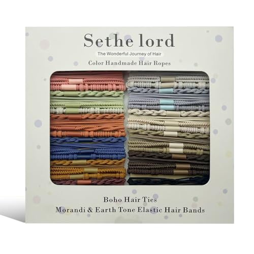 48 Pcs Boho Hair Ties - Morandi & Earth Tone Elastic Hair Bands, No Crease Durable Hair Accessories for Women Girls, Multi - Color Handmade Hair Ropes with Kraft Paper Hanging Card