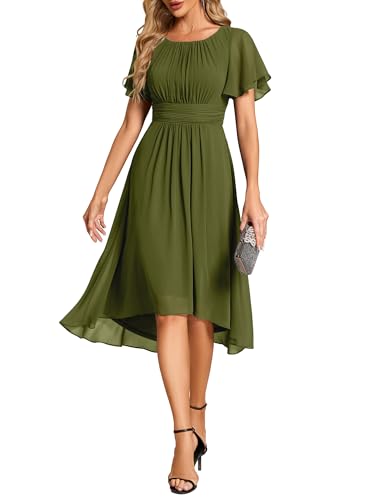 Image of Ever-Pretty Women's Chiffon Crew Neck Empire Waist Wedding Guest Dress Summer Short Sleeve Semi Formal Dresses 02053