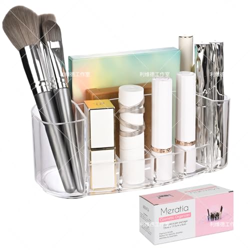 MERATIA Clear Acrylic Makeup Organizer, 12 Compartments, Cosmetic Storage Display for Lipstick, Nail Polish, Beauty Supplies (clear 8 compartment-B)