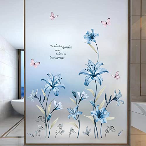 wondever Blue Lily Flower Wall Decals Floral Butterfly Wall Stickers by wondever - Used condition - Image 2