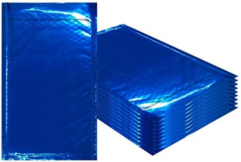 Blue Metallic Bubble Mailers, 5 x 9 Inches. 25 Pack Metallic Padded Bubble Mailers. Waterproof Padded Envelopes Metallic. Bright Foil Shipping Envelopes for Fragile Things