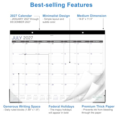 Image of 2027 Desk Calendar - Desk Calendar 2027, Jan. - Dec. 2027, 14.6 inch x 11.5 inch | 2027 Calendar 12 Months, Desk Calendars with Corner Protectors, Large Ruled Blocks, Thick Paper, Desktop Calendar for Planner