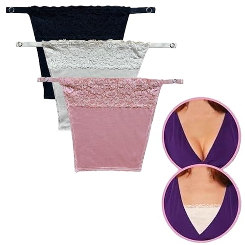Image of Cotton Clip On Camisole for Women Mock Lace Cleavage Cover Deep Neck Cover Up Inner Cami Secret Slip Insert for Tops Dresses Saree Blouses Breathable Free Size Set of 3