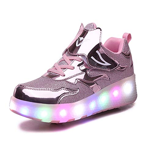 Unisex Kinder Jungen Mädchen LED Doppelt Rollen Sneaker Mode Outdoor Sport Trainers Schuhe LED Leuchtend Fitness Gymnastik Rollenschuhe USB Aufladbare 7 Farbe Blinken Skateboard Schuhe Cover