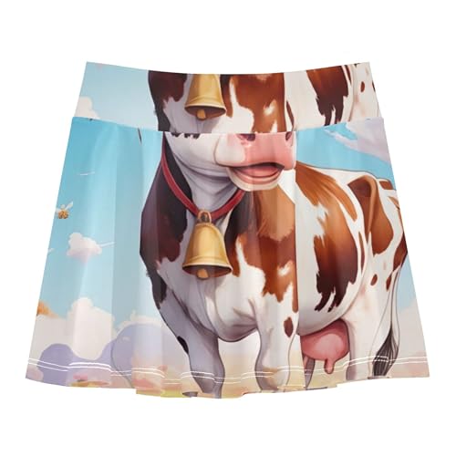 Joisal Athletic Shorts Girls Skorts Cartoon Cow Colorful Flower Tennis Skirts Toddler Outfit Teen Skirt 3t