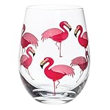 Abbot Flamingo Stemless Wine Glasses - 4 Piece Set Bird Wine Glasses, 11 oz.