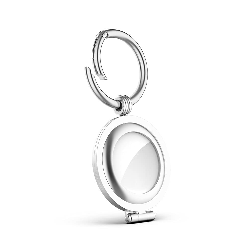 Metal AirTag [Key Chain / Key Ring] Case (Vegan Friendly) - Protective Cover Protects Your AirTag With Style By Easily Attaching To Keys, Backpacks, Hand Bag, Suit Case & Car Keys (Silver)
