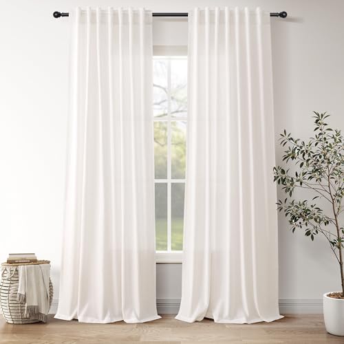 Image of Nanspring Extra Long Linen Curtains 112 Inch for Living Room Ivory White