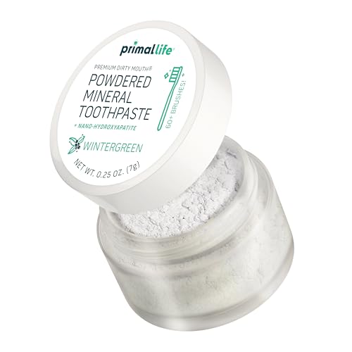Image of Primal Life Organics - Dirty Mouth Toothpowder, Tooth Cleaning Powder, Flavored Essential Oils with Natural Kaolin & Bentonite Clay, Good for 60+ Brushings, Organic, Vegan (Wintergreen, 0.25 oz)