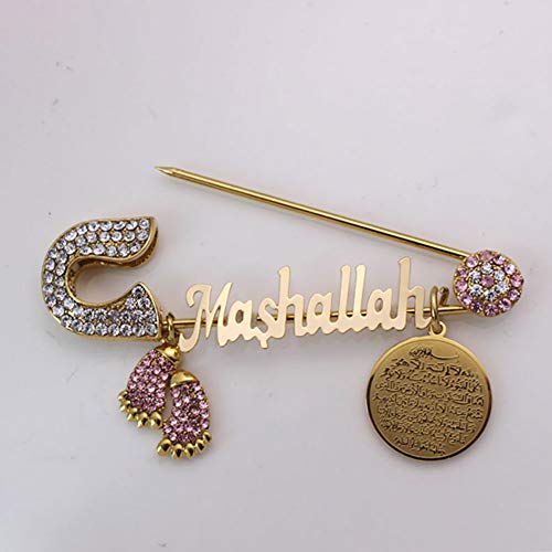 Zkdc Ayatul Kursi Mashallah Turkish Evil Eye Stainless Steel Brooch Islam Muslim Baby Pin #TOP2