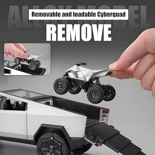 Image of 1:32 Tesla CyberTruck - Silver Alloy Diecast Pullback Metal Car Toy with Sound Light & Opening Doors - Best Gift Toy for Kids