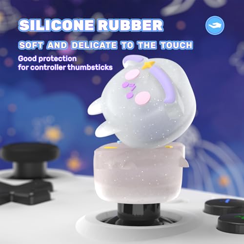 Image of PlayVital Cute Universal Illuminated LED Thumbstick Grips for ps5, for ps4, Joystick Caps for Xbox Series X /S, for Xbox One, Switch Pro Controllers, Joystick Protection - Planet & Sweet Bunny