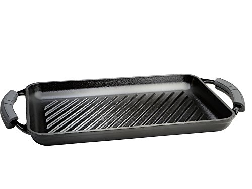 Wecook Iron Parrilla Plancha Rayas Bandeja Hierro Fundido Esmaltada libre PFOA, inducción, rectangular 22x40 cm, Apta todas fuentes de calor, horno y barbacoas