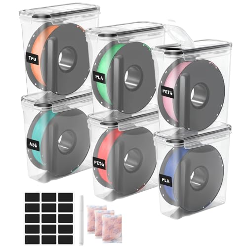 Image of 3D Printer Filament Dry Box, 6-Pack Airtight 4.0L Storage Container with Desiccant Bags & Labels, Transparent Dust-Proof Organizer for 1KG Spools, 3D Printing Accessories (6)
